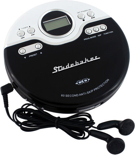 Studebaker SB3703BW Joggable Personal CD Player - FM - Bass Boost (White/Black)-BoldPlay