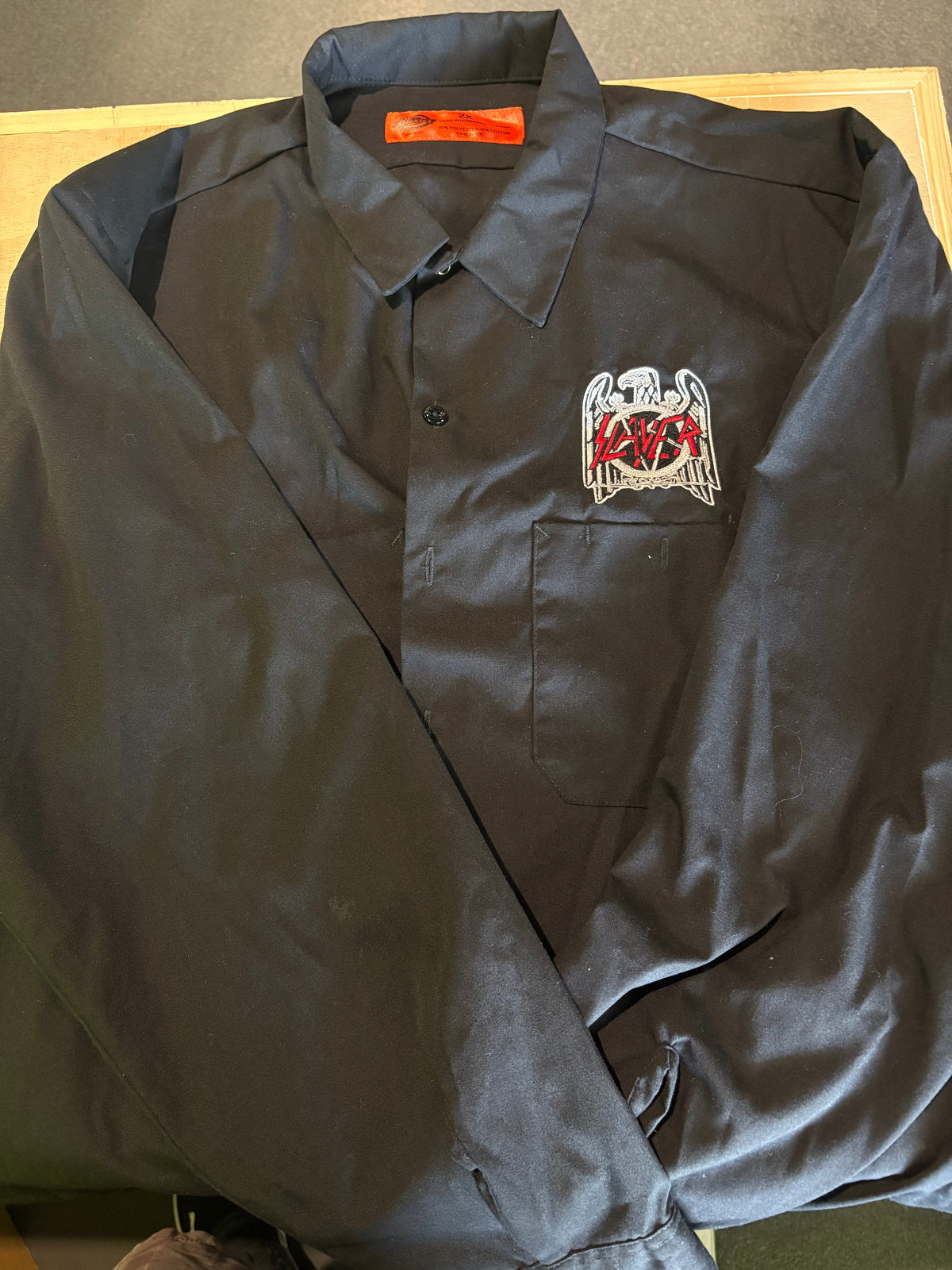 Slayer Logo Dickies Longsleeve Button Up, Black, 2XL-BoldPlay
