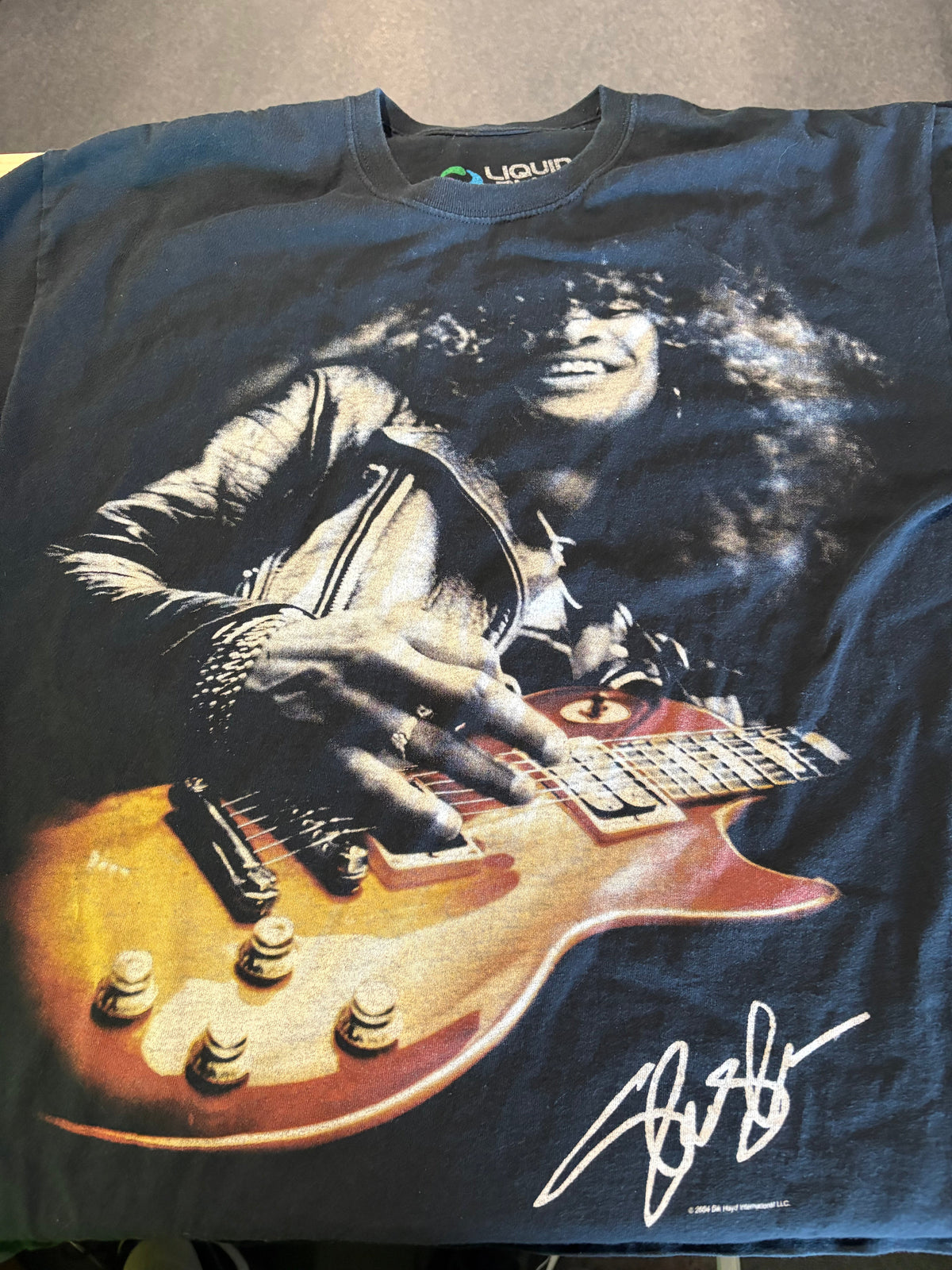 Liquid Blue Slash W/ Les Paul T-Shirt, Black, XL-BoldPlay