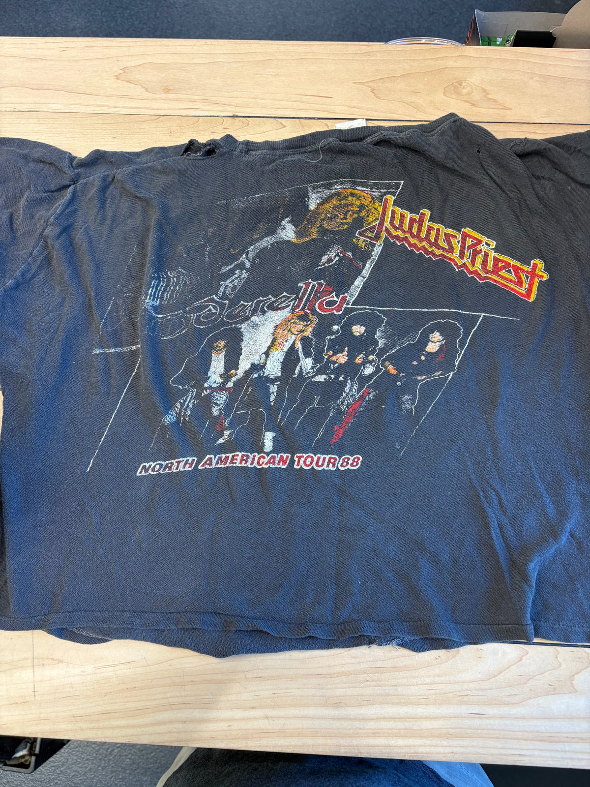 1988 Judas Priest Ram It Down Tour W/ Cinderella Half Torso T-Shirt, XL (Wear & Minor Holes, See Description)-BoldPlay