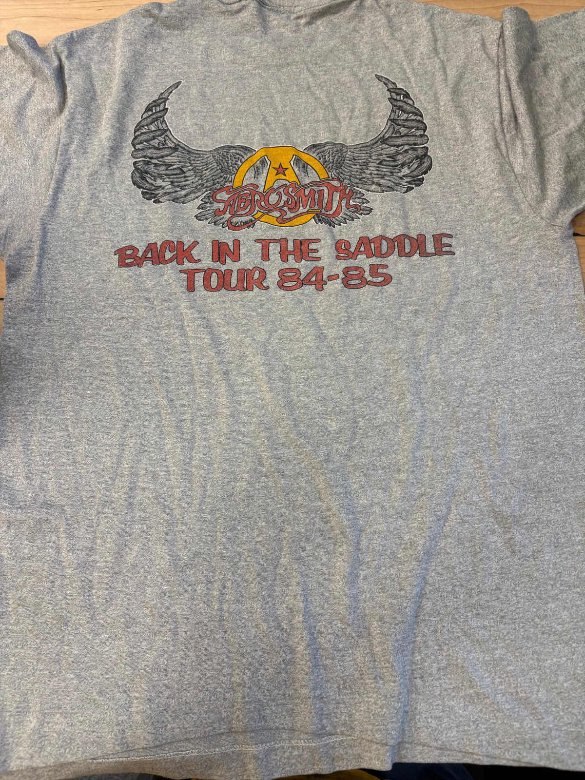 '84/'85 Aerosmith Back In The Saddle Tour T-Shirt, Grey, L-BoldPlay