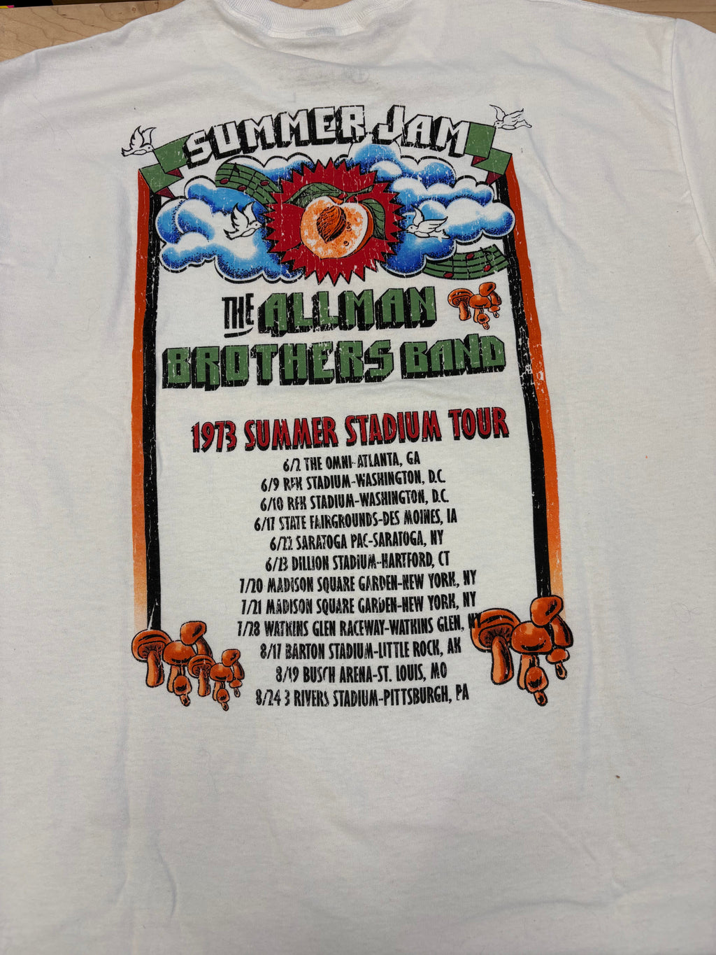 Allman Brothers 1973 Summer Jam Stadium Tour T-Shirt (Reproduction), White, Large-BoldPlay