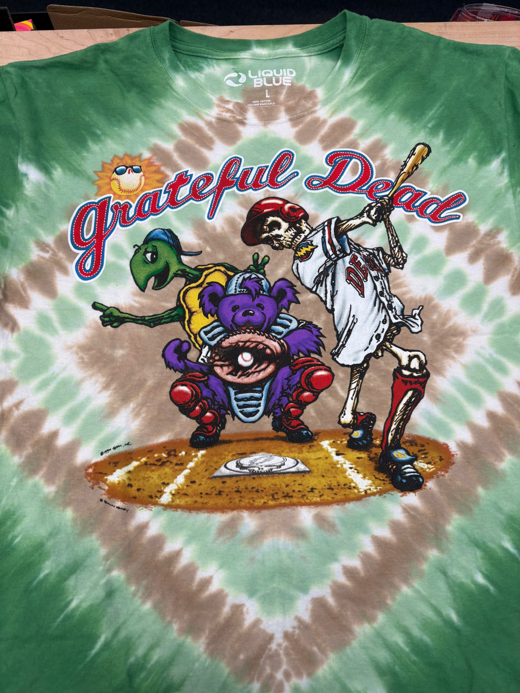 Grateful Dead Steal Your Base Liquid Blue T-Shirt, Green/Brown Tie-Dye, L-BoldPlay