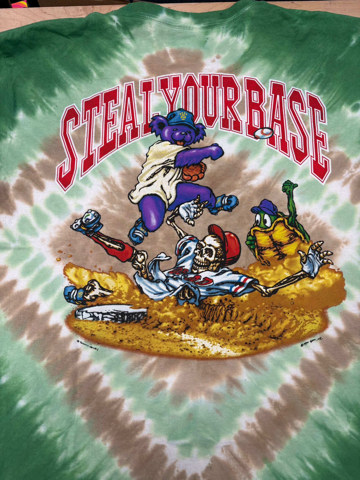 Grateful Dead Steal Your Base Liquid Blue T-Shirt, Green/Brown Tie-Dye, L-BoldPlay