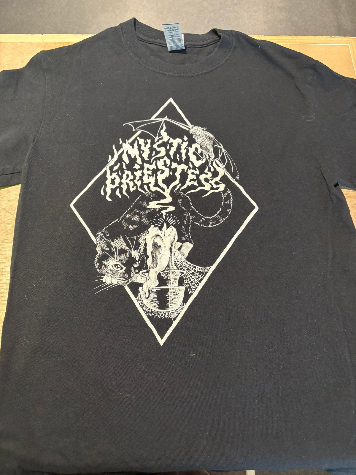 Mystic Priestess Cat Bat T-Shirt, Black, S-BoldPlay