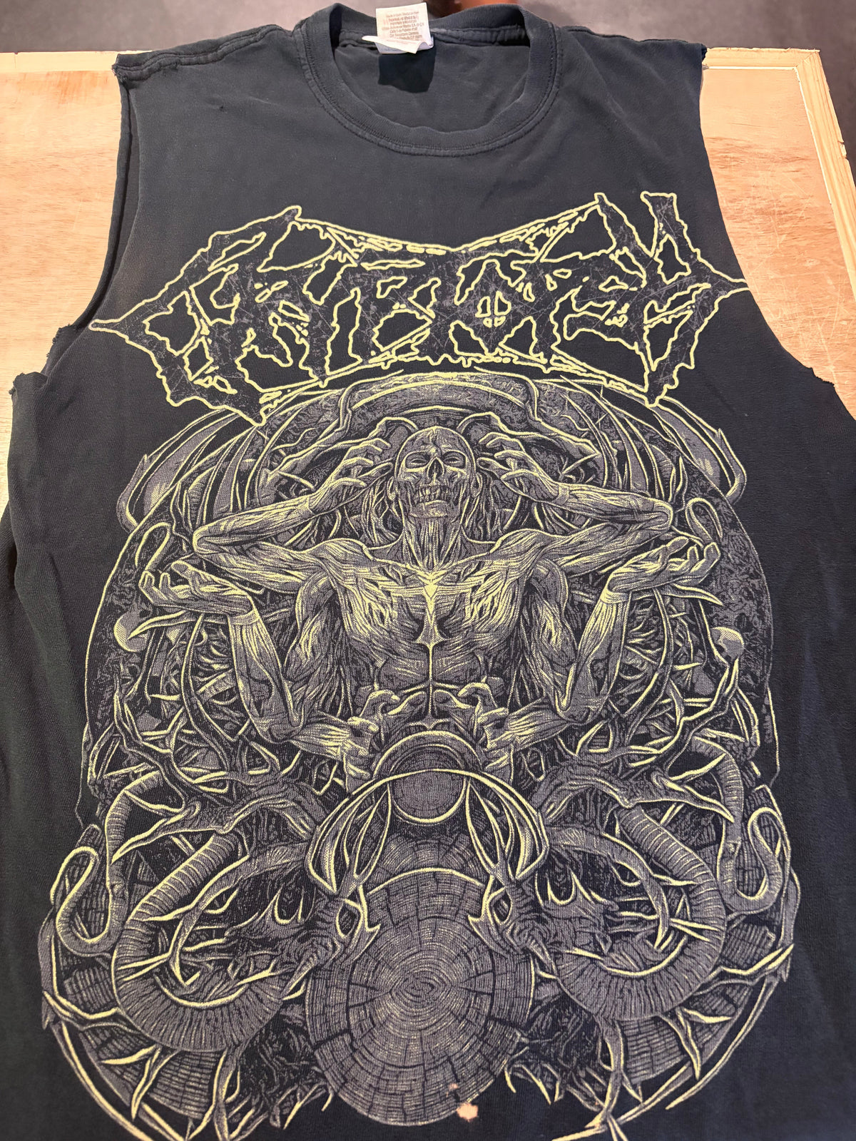 Cryptopsy Morticole DIY Cut Sleeveless Tank Top, Black, S (Small Bleach Stain)-BoldPlay