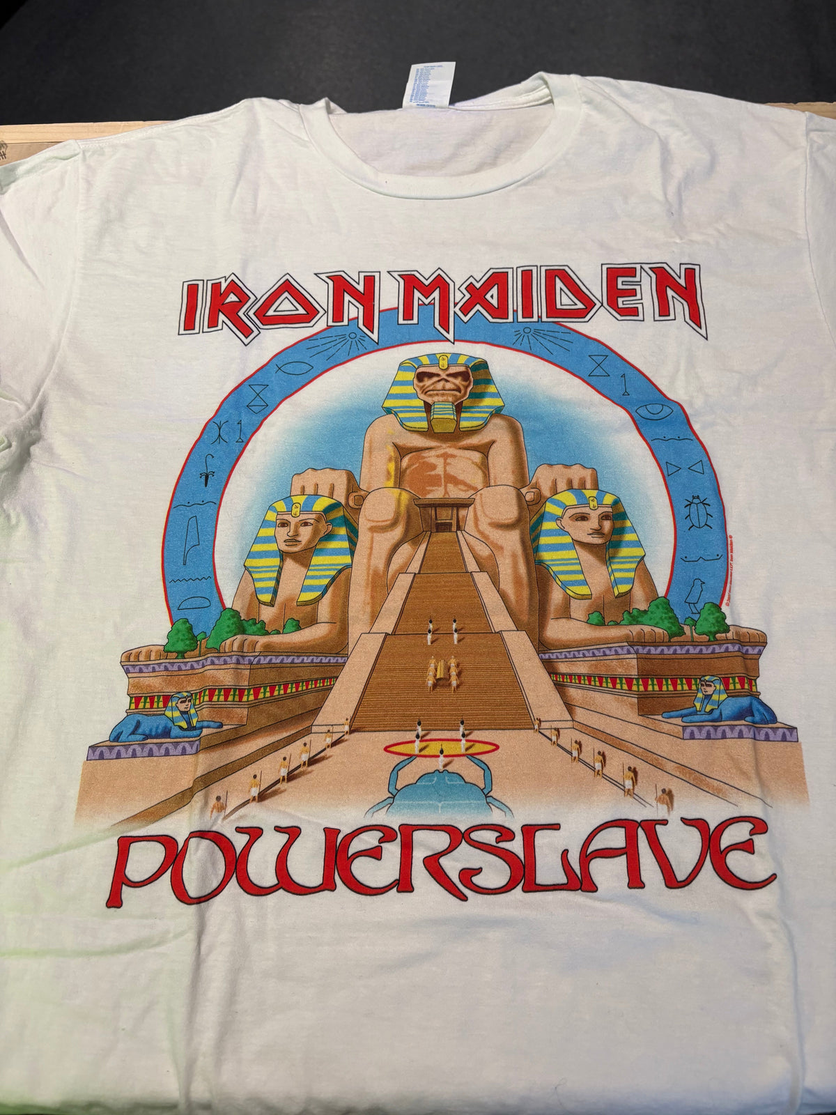 Iron Maiden Powerslave T-Shirt, White, L-BoldPlay